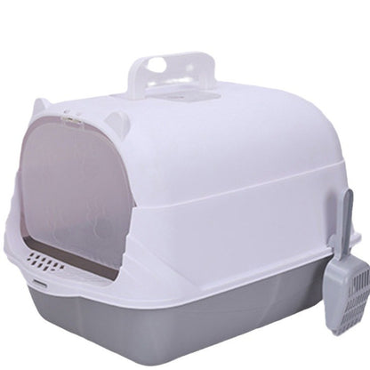 Caja de Arena para Gatos Grandes Semi-Cerrada a Prueba de Salpicaduras