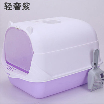 Caja de Arena para Gatos Grandes Semi-Cerrada a Prueba de Salpicaduras