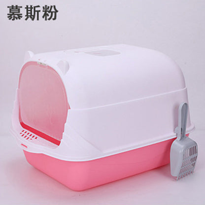 Caja de Arena para Gatos Grandes Semi-Cerrada a Prueba de Salpicaduras